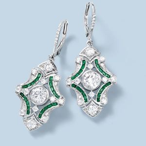 Ross-Simons Sterling Silver CZ & Simulated Emerald Drop Earrings - NWT